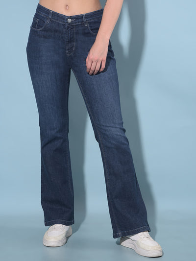 Blue Bootcut Jeans-Women Jeans-Crimsoune Club