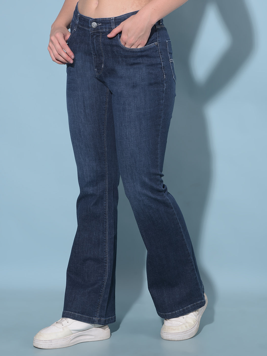 Blue Bootcut Jeans-Women Jeans-Crimsoune Club