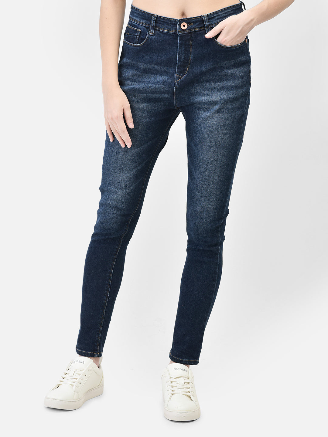 Dark Blue High Waist Jeans-Women Jeans-Crimsoune Club