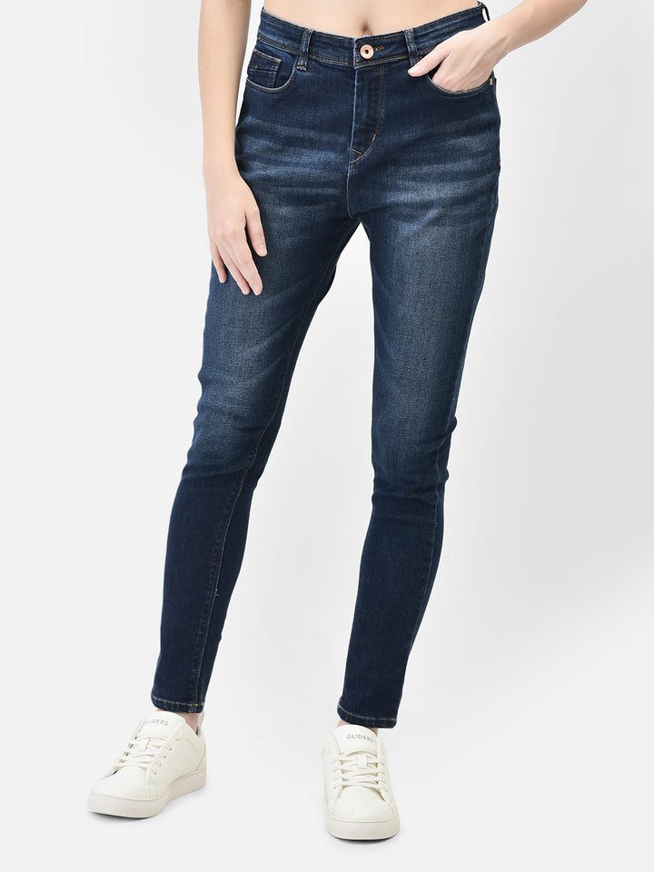 Dark Blue High Waist Jeans-Women Jeans-Crimsoune Club