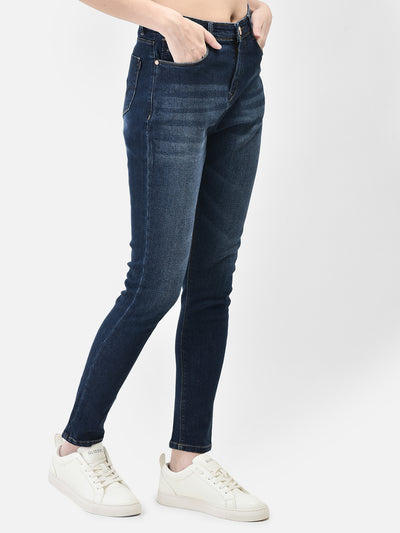 Dark Blue High Waist Jeans-Women Jeans-Crimsoune Club
