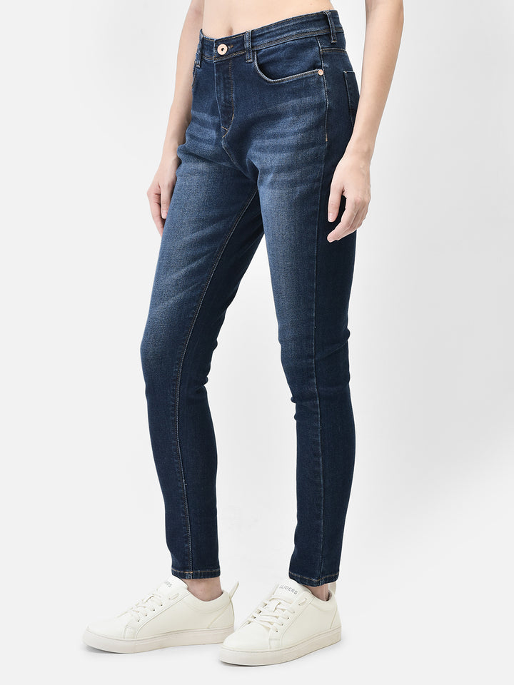 Dark Blue High Waist Jeans-Women Jeans-Crimsoune Club