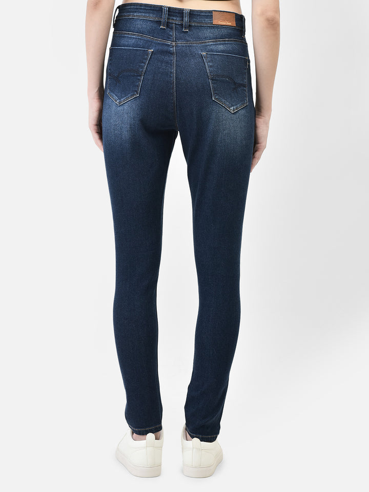 Dark Blue High Waist Jeans-Women Jeans-Crimsoune Club