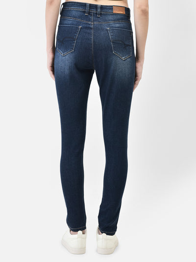 Dark Blue High Waist Jeans-Women Jeans-Crimsoune Club