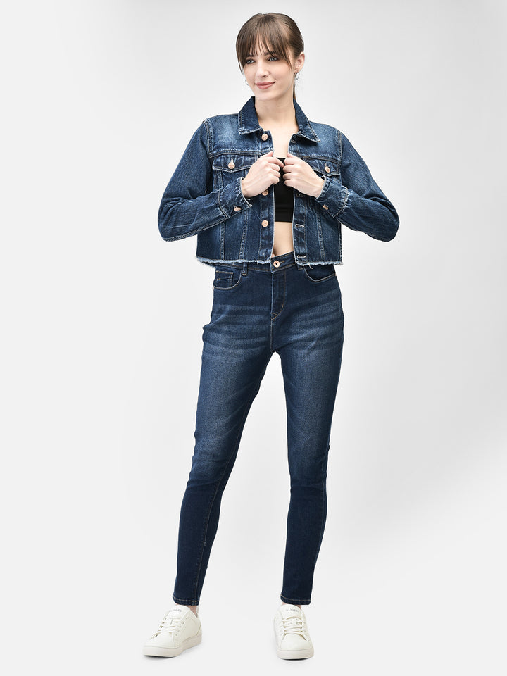 Dark Blue High Waist Jeans-Women Jeans-Crimsoune Club