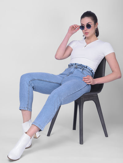 Light Blue Mom Fit Jeans-Women Jeans-Crimsoune Club