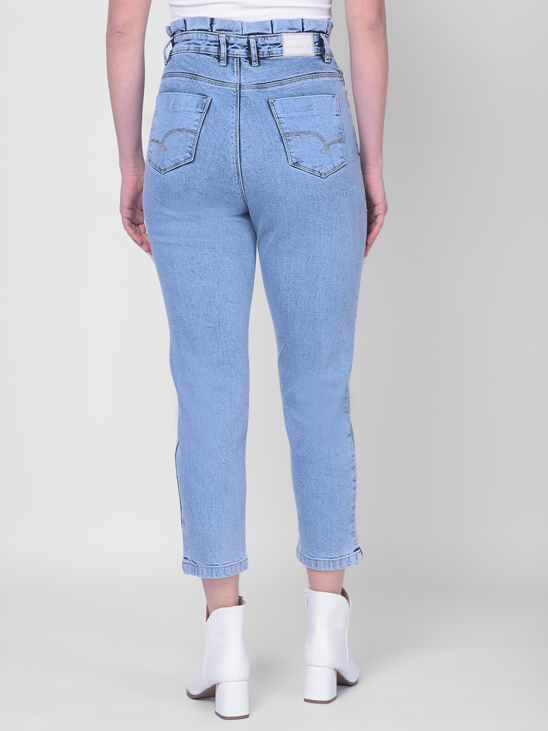 Light Blue Mom Fit Jeans-Women Jeans-Crimsoune Club