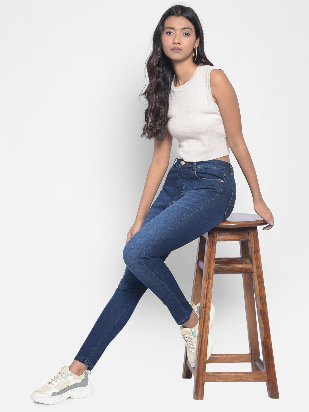 Blue High-Rise Jeans-Women Jeans-Crimsoune Club