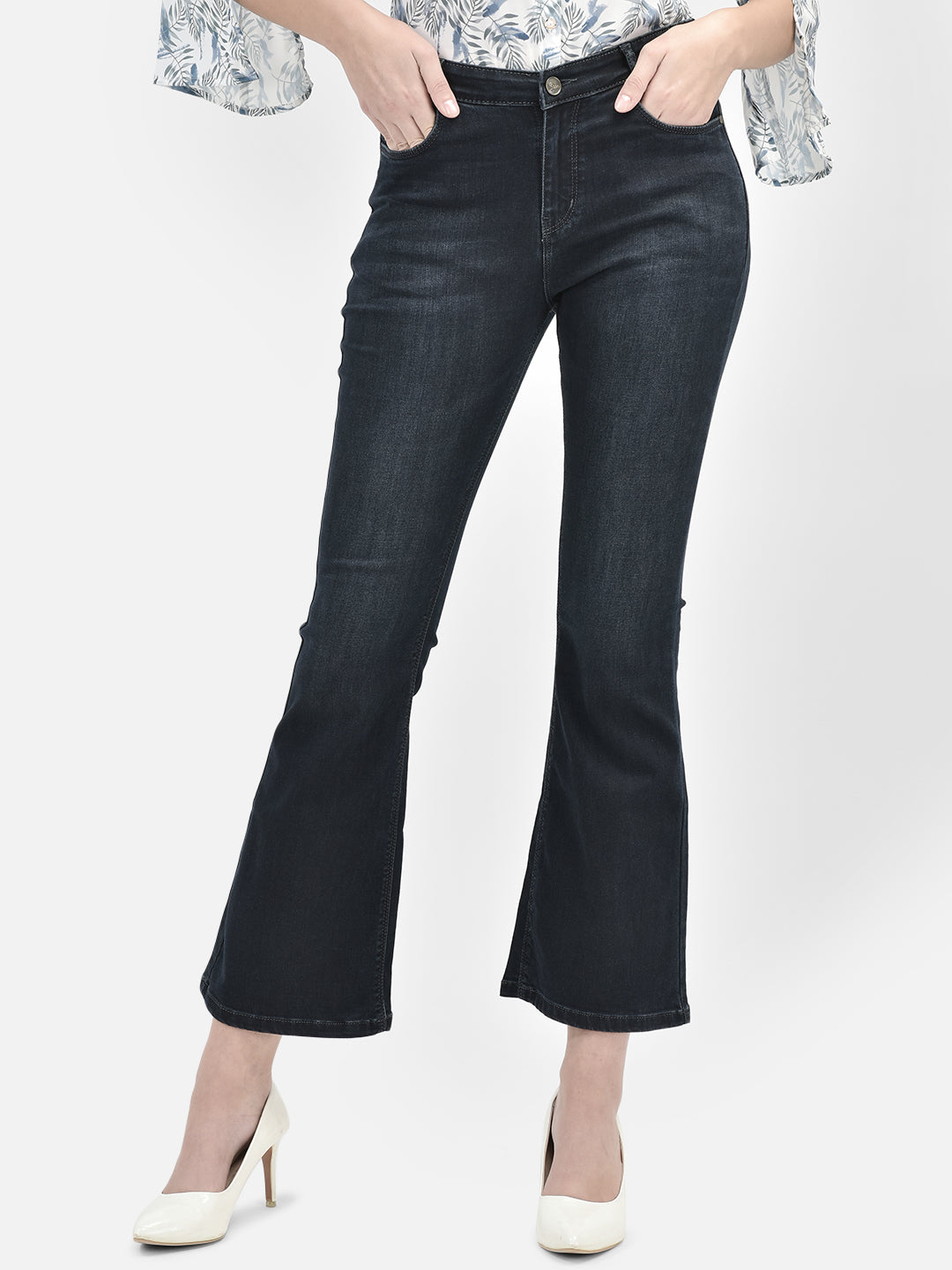 Navy Blue Bootcut Jeans-Women Jeans-Crimsoune Club