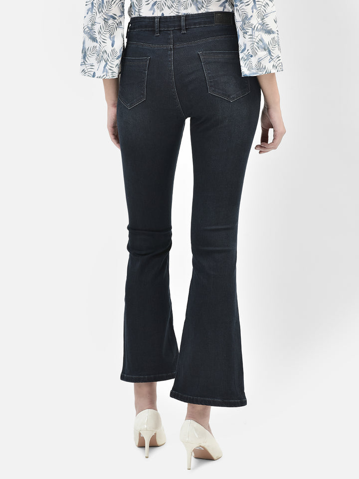Navy Blue Bootcut Jeans-Women Jeans-Crimsoune Club