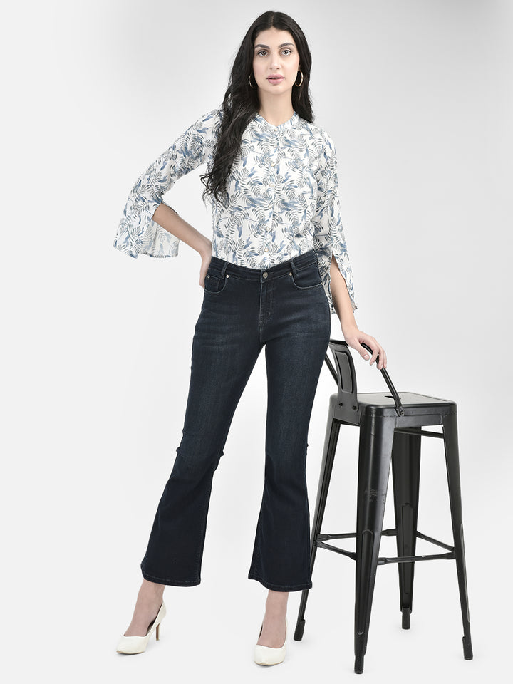 Navy Blue Bootcut Jeans-Women Jeans-Crimsoune Club
