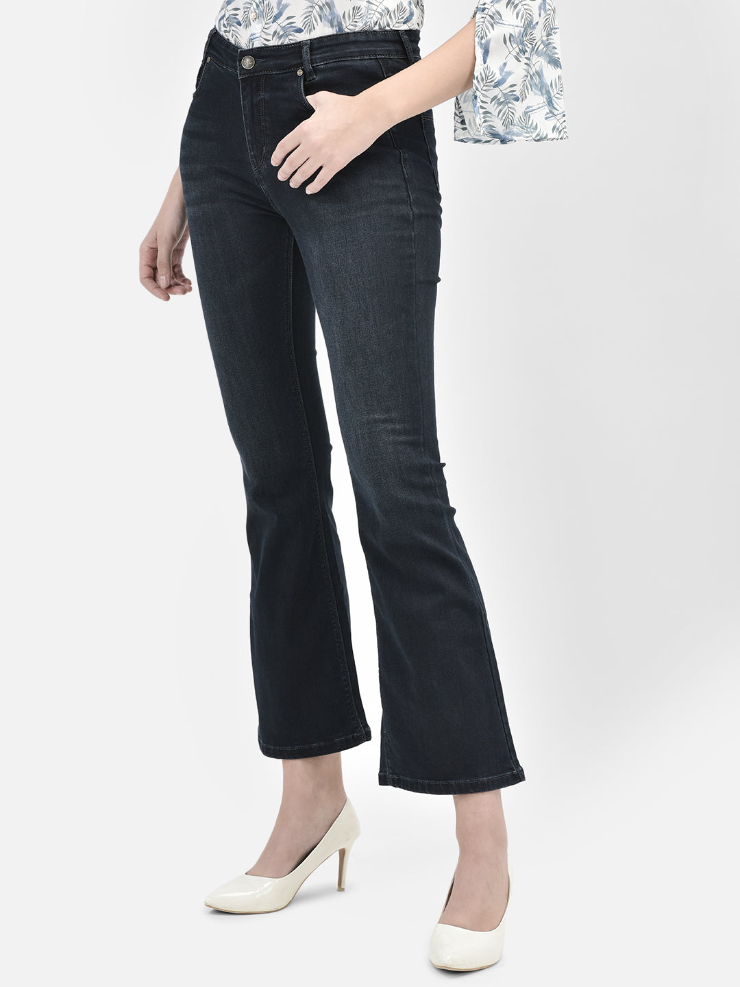 Navy Blue Bootcut Jeans-Women Jeans-Crimsoune Club