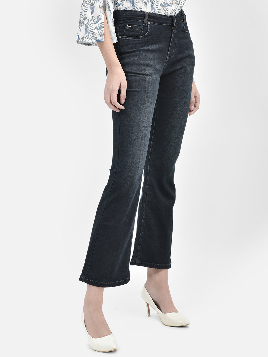 Navy Blue Bootcut Jeans-Women Jeans-Crimsoune Club