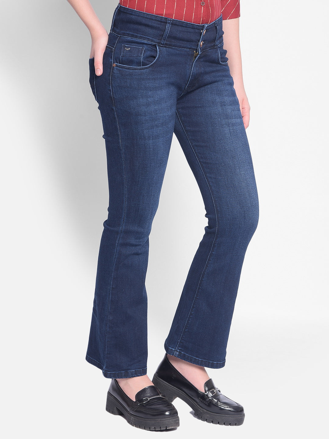 Blue Bootcut Jeans-Women Jeans-Crimsoune Club