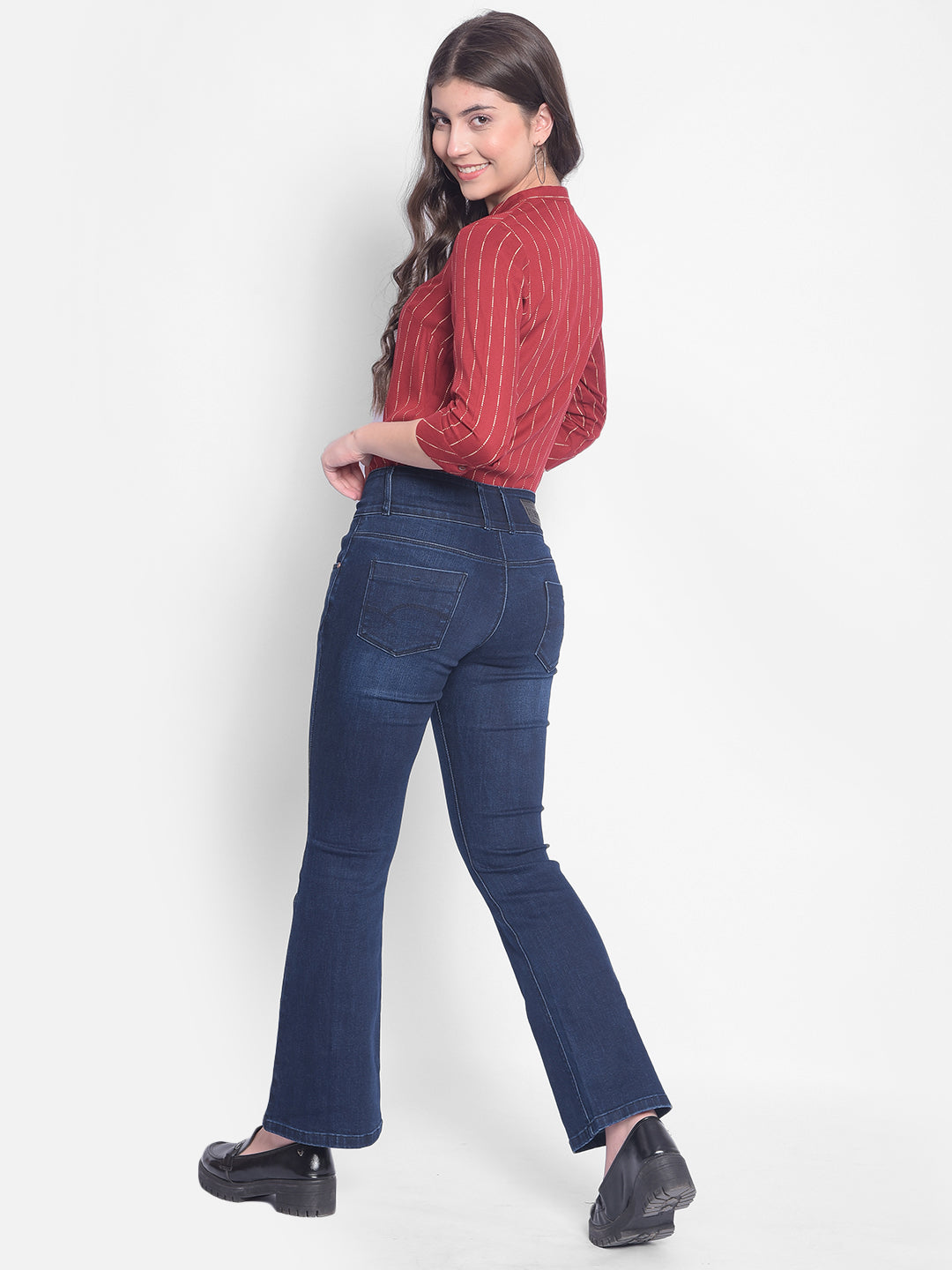 Blue Bootcut Jeans-Women Jeans-Crimsoune Club