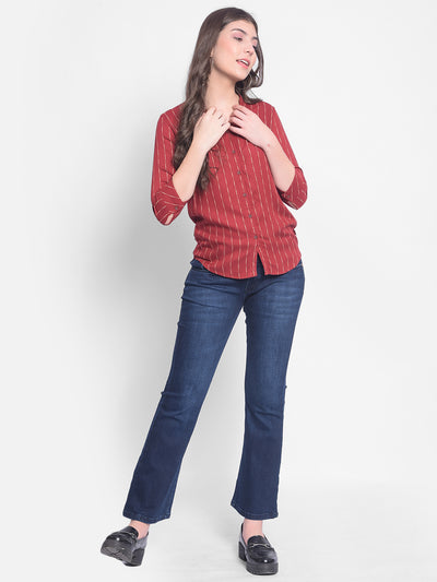 Blue Bootcut Jeans-Women Jeans-Crimsoune Club