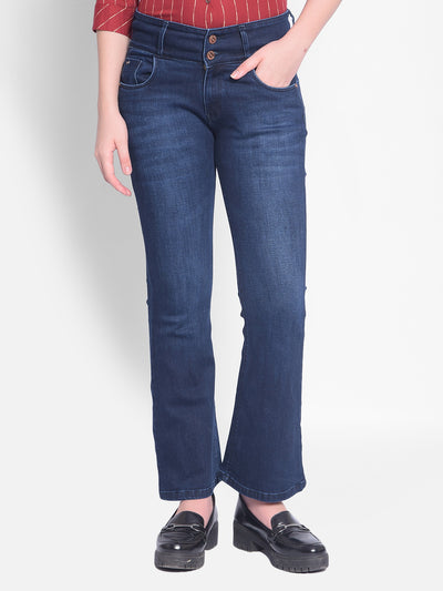 Blue Bootcut Jeans-Women Jeans-Crimsoune Club