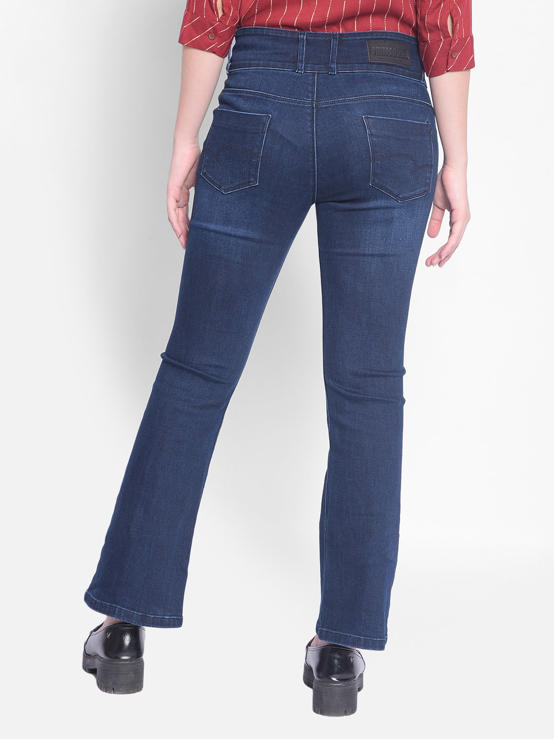 Blue Bootcut Jeans-Women Jeans-Crimsoune Club