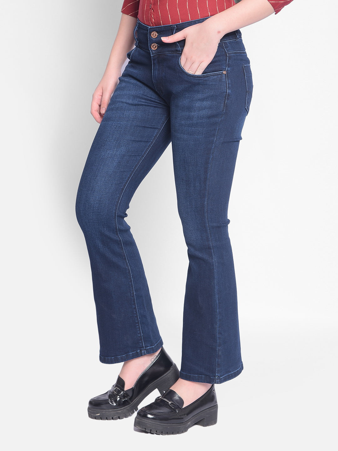 Blue Bootcut Jeans-Women Jeans-Crimsoune Club