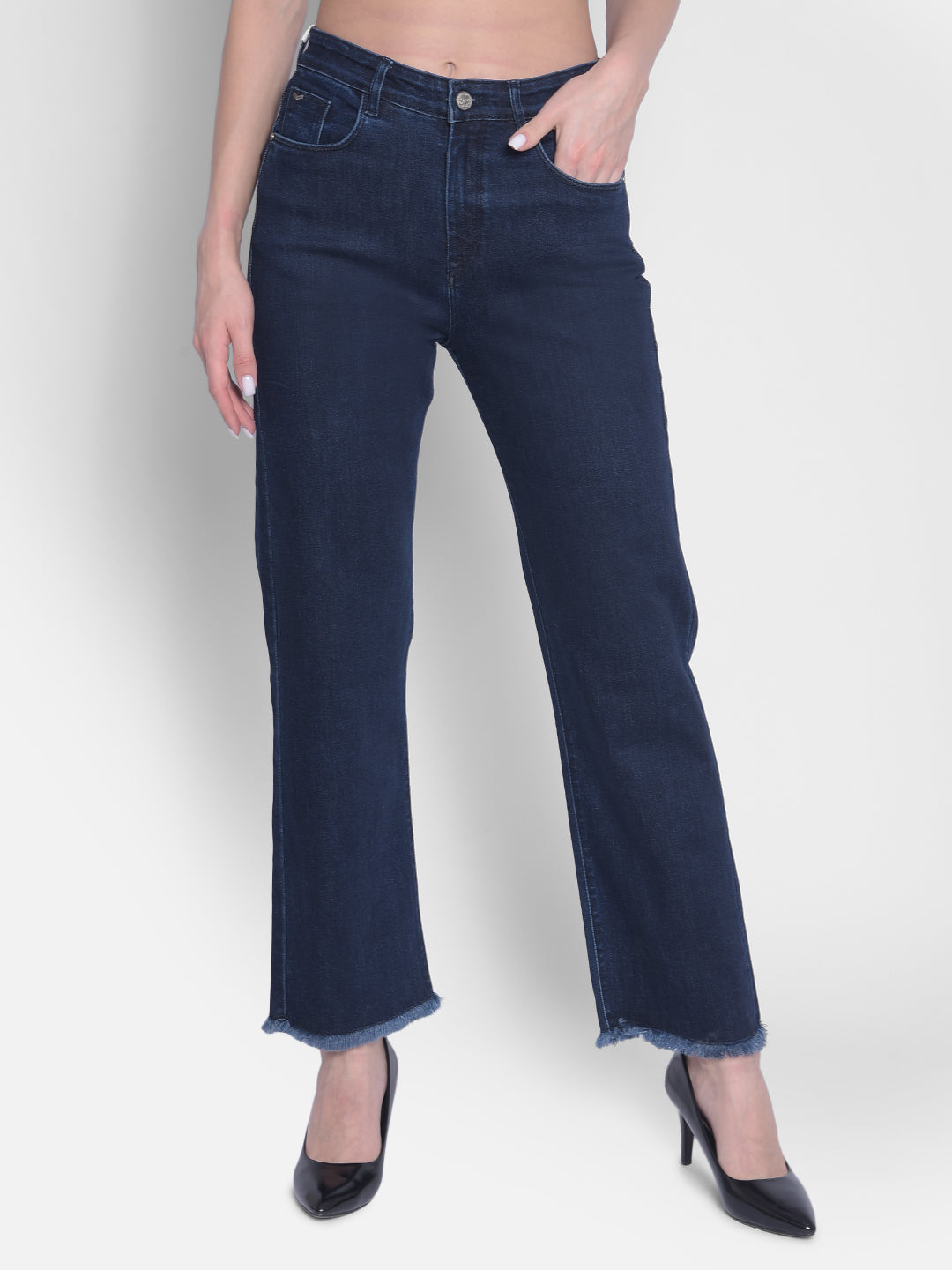 Navy Blue Straight Jeans-Women Jeans-Crimsoune Club