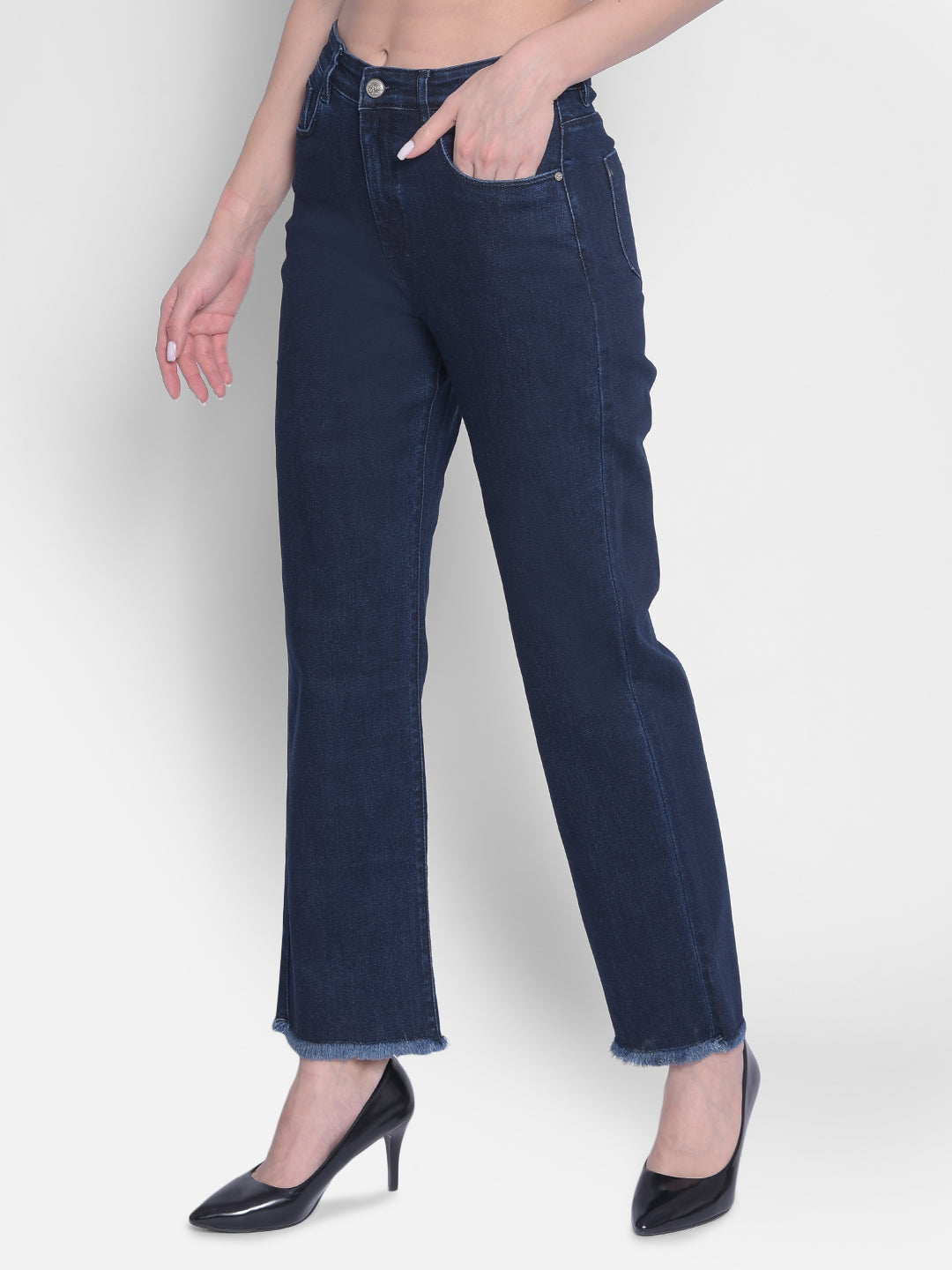 Navy Blue Straight Jeans-Women Jeans-Crimsoune Club