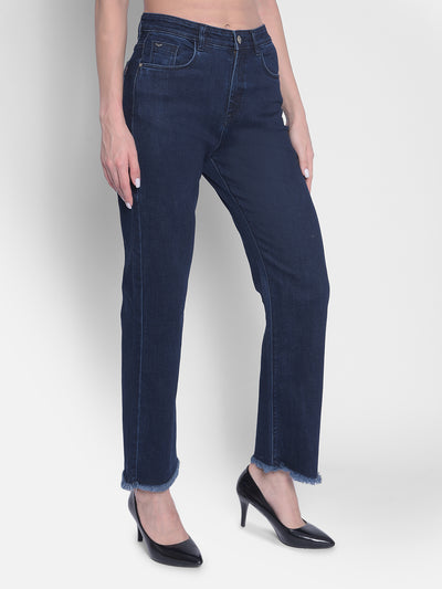 Navy Blue Straight Jeans-Women Jeans-Crimsoune Club