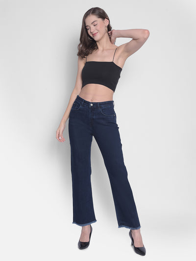 Navy Blue Straight Jeans-Women Jeans-Crimsoune Club