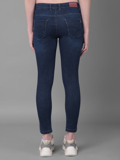 Navy Blue Skinny Fit Jeans-Women Jeans-Crimsoune Club