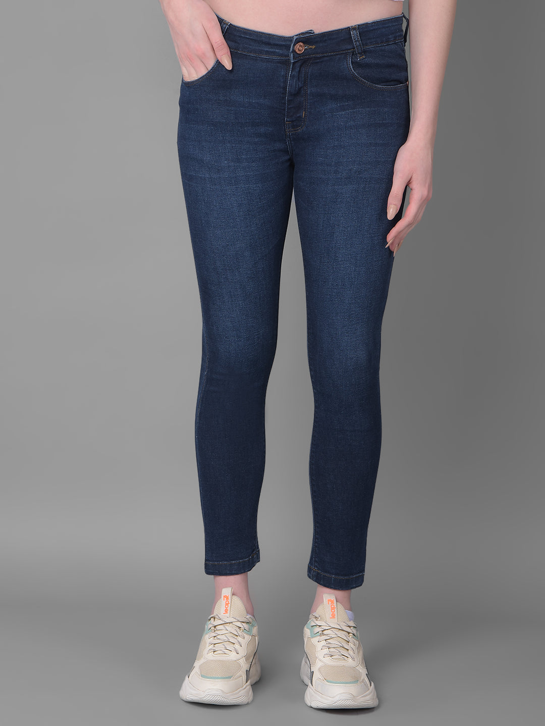 Navy Blue Skinny Fit Jeans-Women Jeans-Crimsoune Club