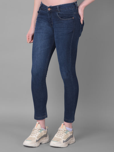 Navy Blue Skinny Fit Jeans-Women Jeans-Crimsoune Club