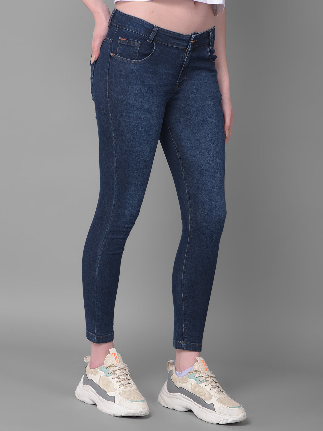Navy Blue Skinny Fit Jeans-Women Jeans-Crimsoune Club
