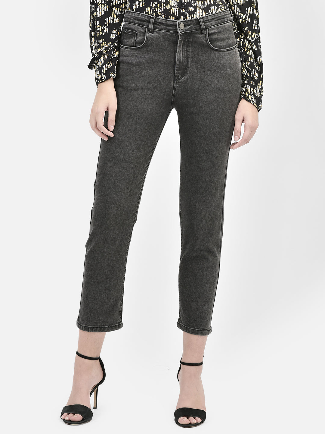 Grey Straight Jeans-Women Jeans-Crimsoune Club