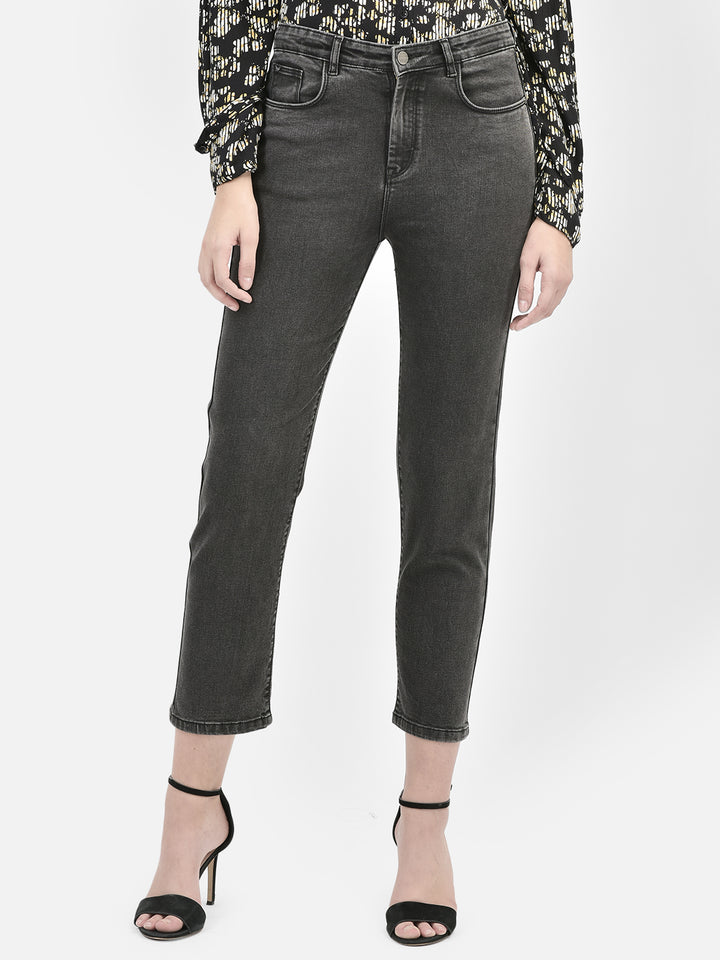 Grey Straight Jeans-Women Jeans-Crimsoune Club