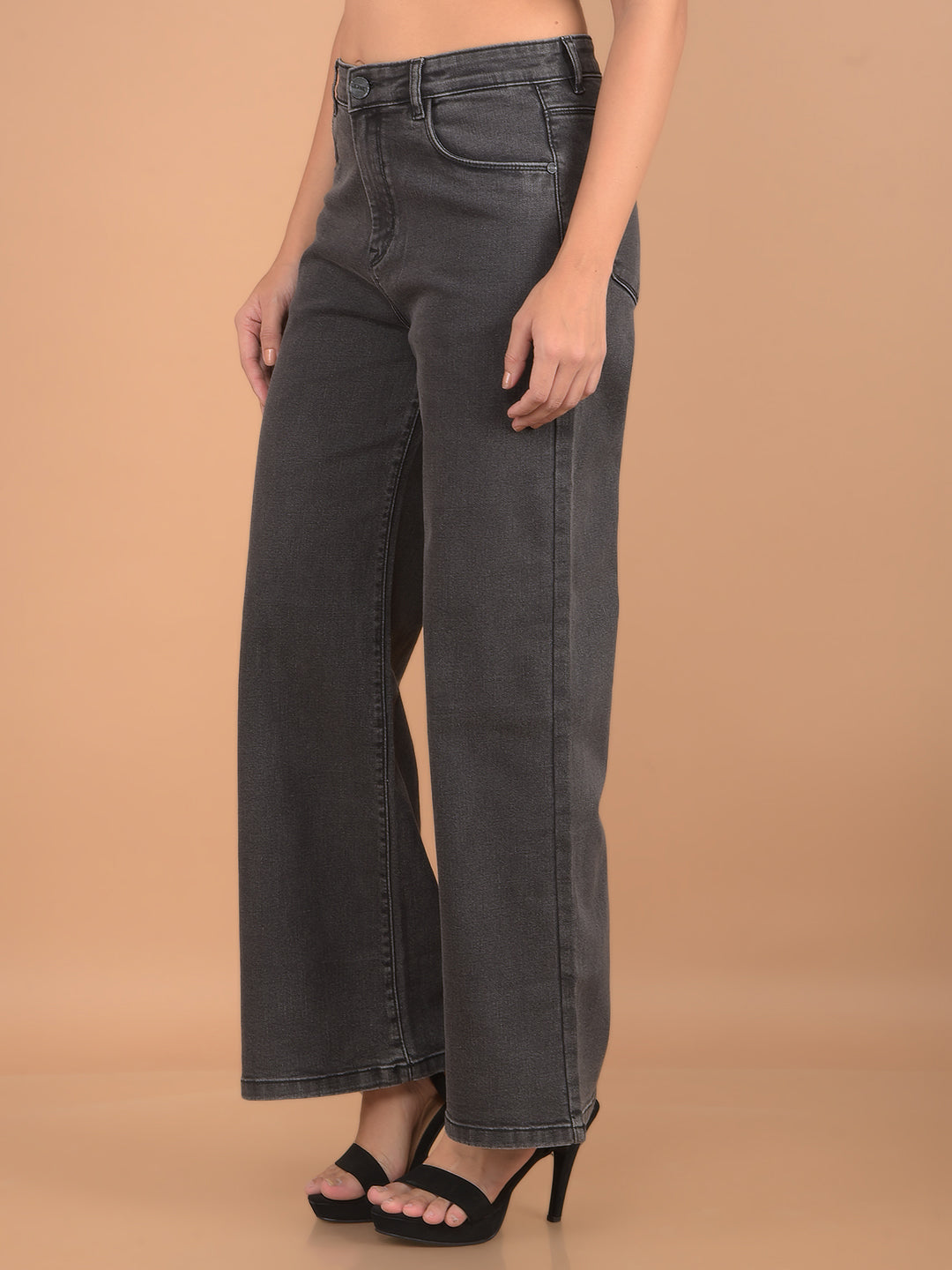 Black Wide Leg Jeans-Women Jeans-Crimsoune Club