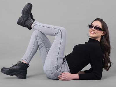 Grey Skinny Fit Jeans-Women Jeans-Crimsoune Club