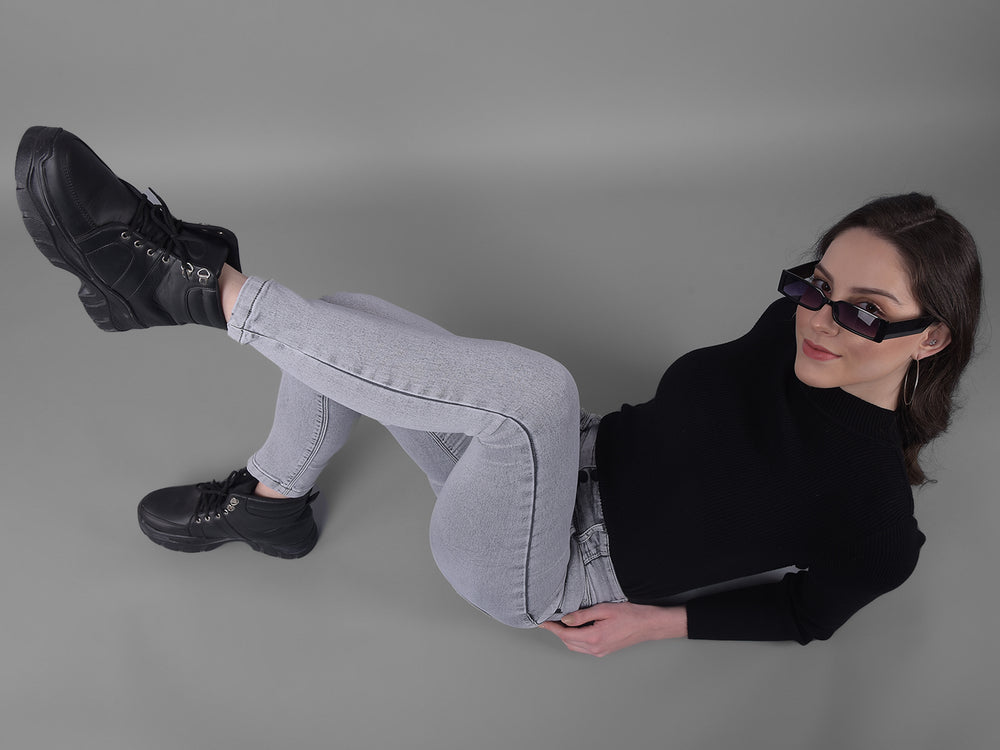 Grey Skinny Fit Jeans-Women Jeans-Crimsoune Club