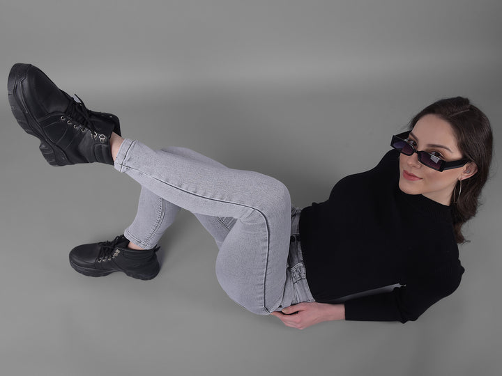 Grey Skinny Fit Jeans-Women Jeans-Crimsoune Club