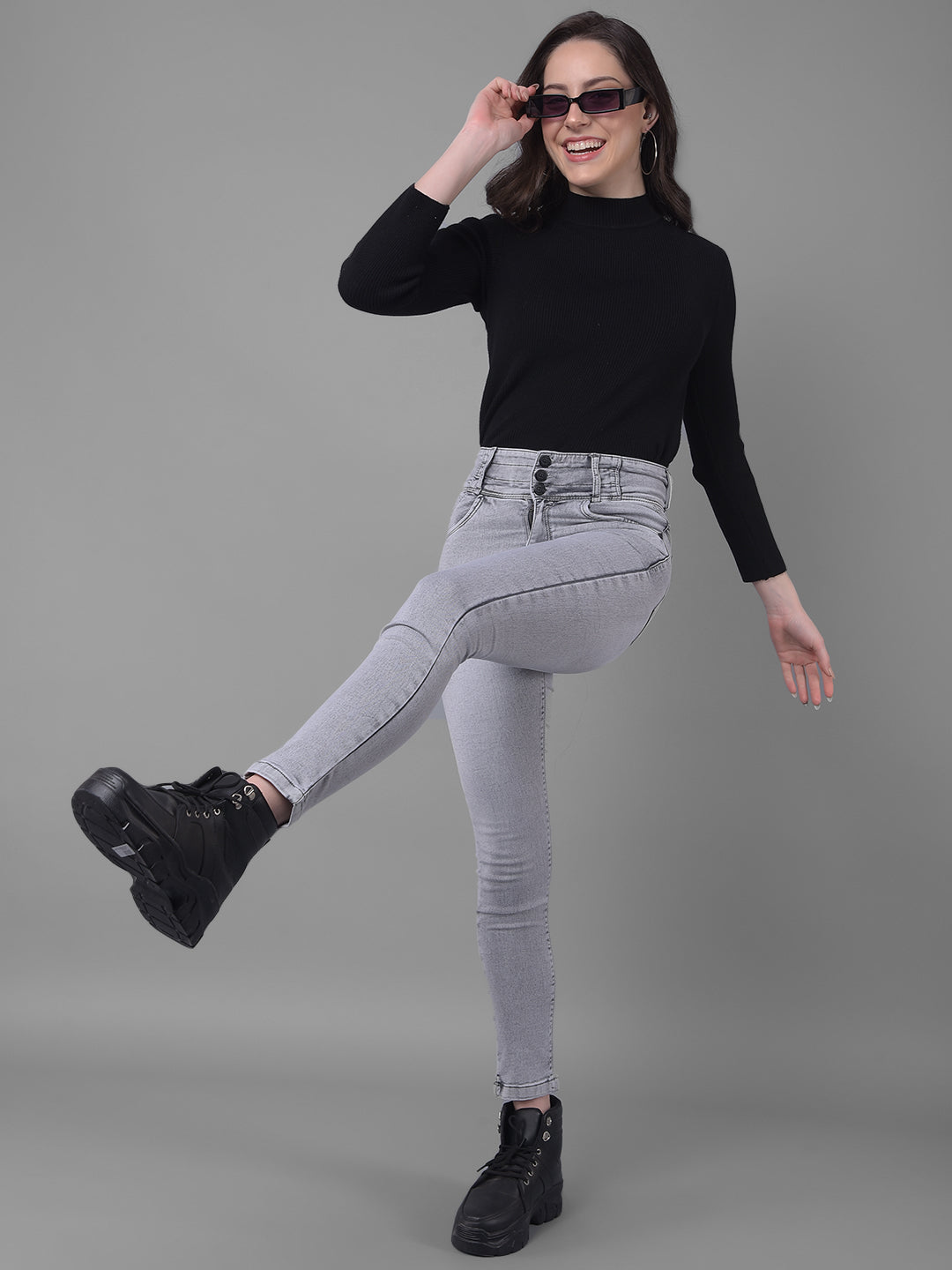 Grey Skinny Fit Jeans-Women Jeans-Crimsoune Club