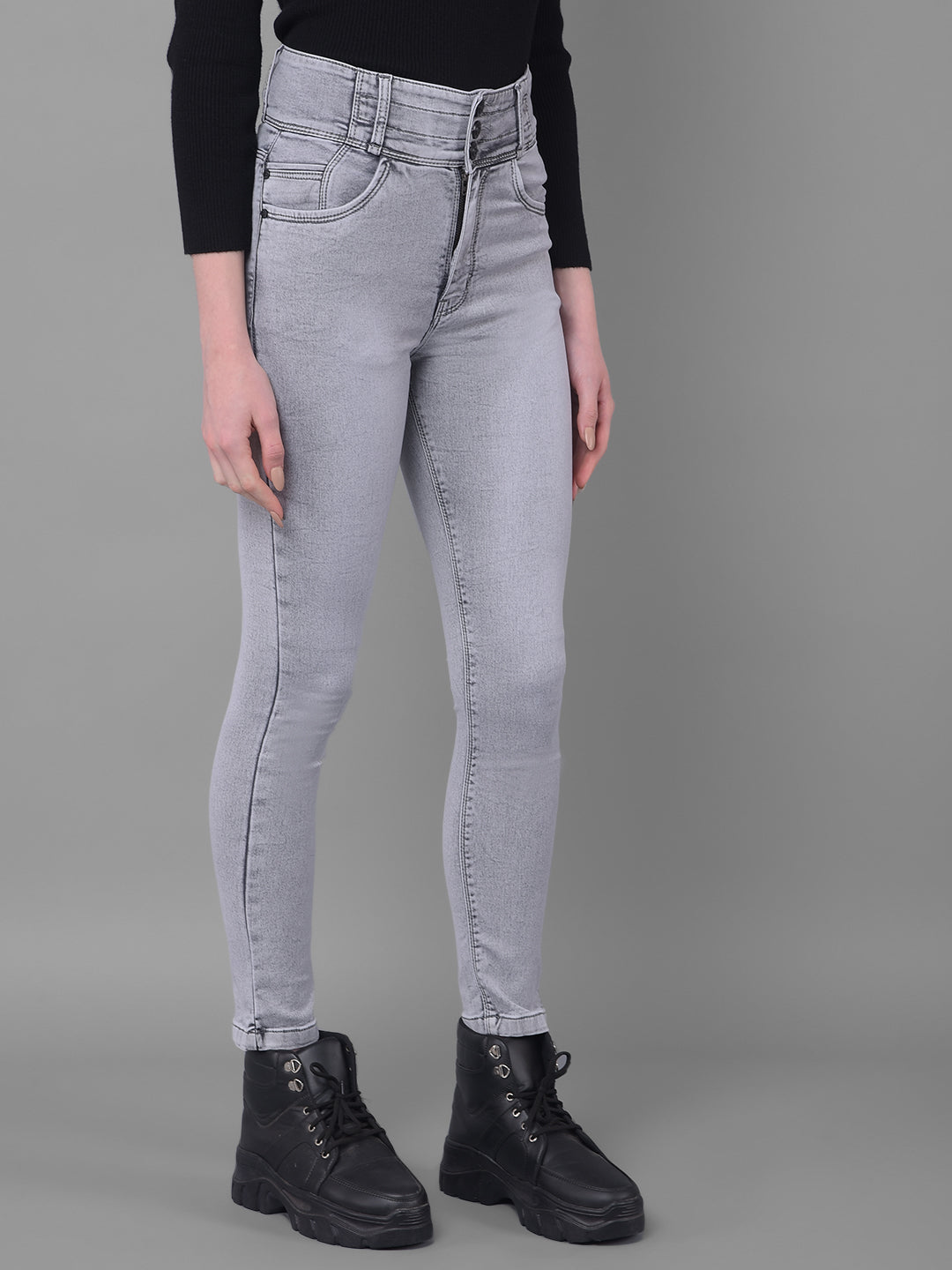 Grey Skinny Fit Jeans-Women Jeans-Crimsoune Club