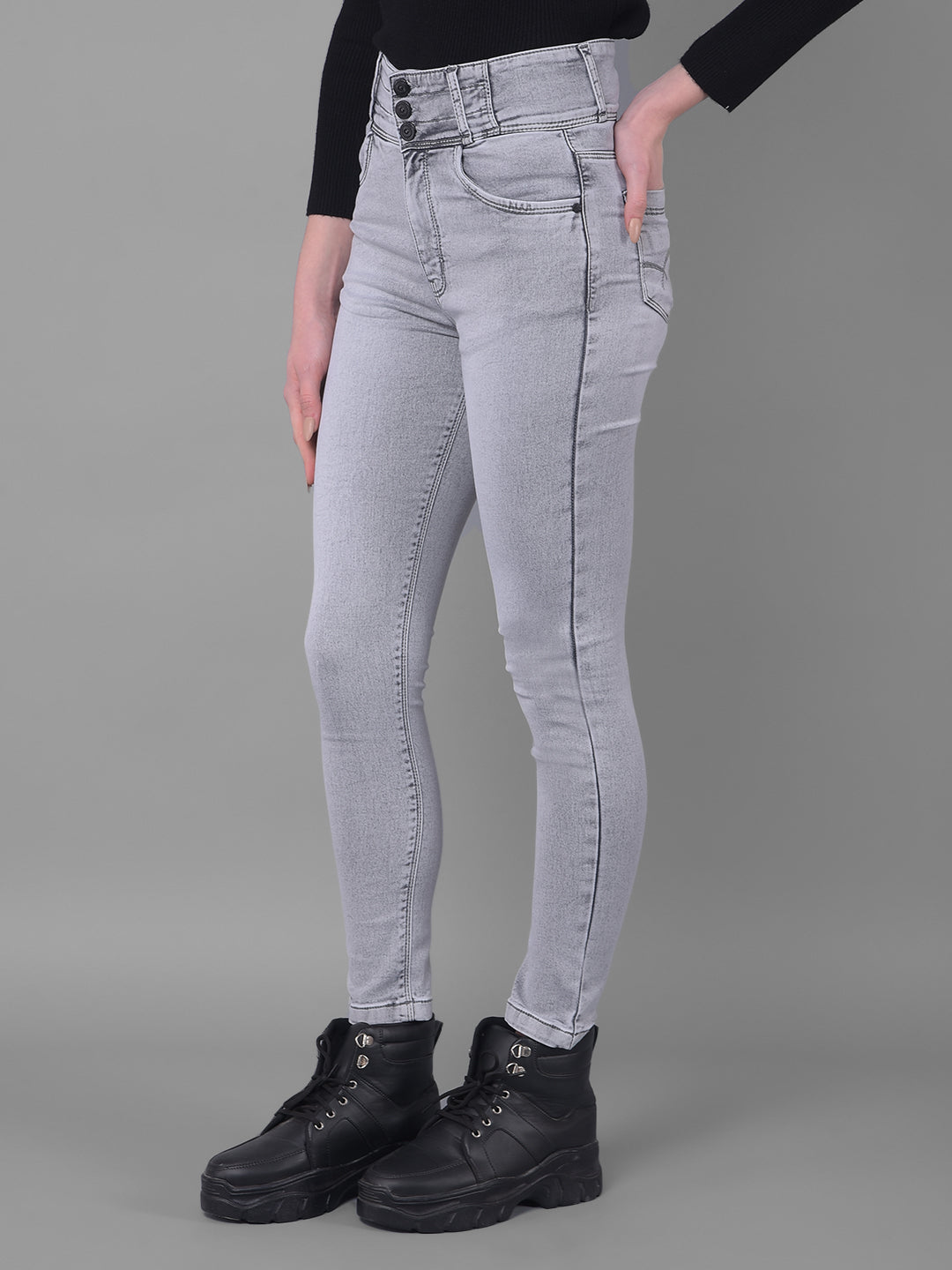 Grey Skinny Fit Jeans-Women Jeans-Crimsoune Club