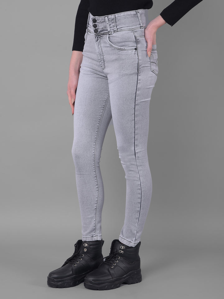 Grey Skinny Fit Jeans-Women Jeans-Crimsoune Club