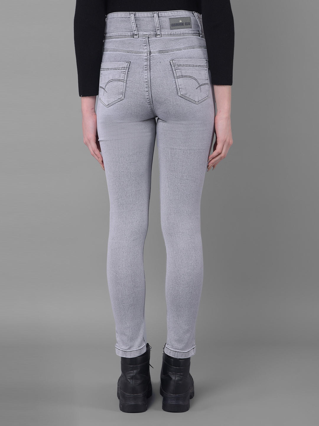 Grey Skinny Fit Jeans-Women Jeans-Crimsoune Club