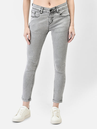Grey Crop Length Skinny Jeans-Women Jeans-Crimsoune Club