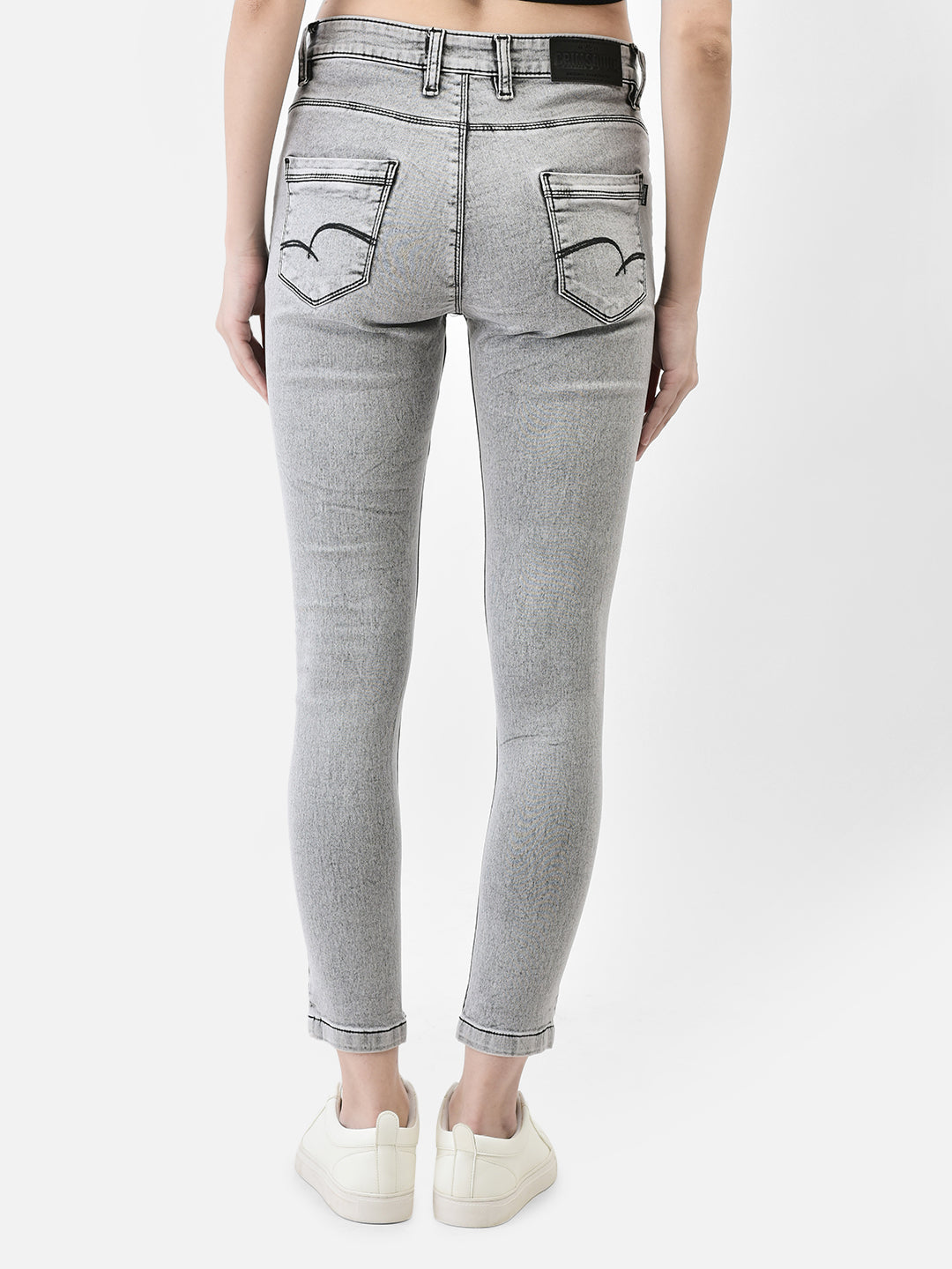 Grey Crop Length Skinny Jeans-Women Jeans-Crimsoune Club