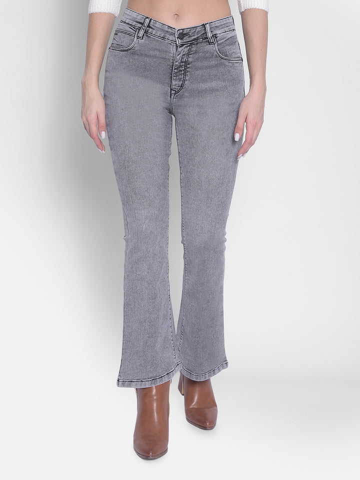 Grey Bootcut Jeans Jeans-Women Jeans-Crimsoune Club