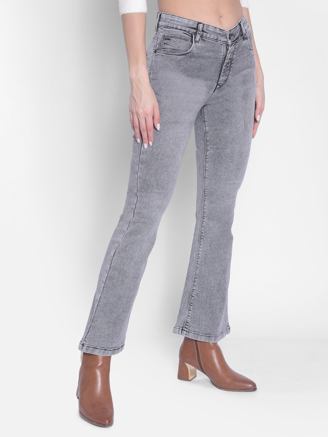 Grey Bootcut Jeans Jeans-Women Jeans-Crimsoune Club