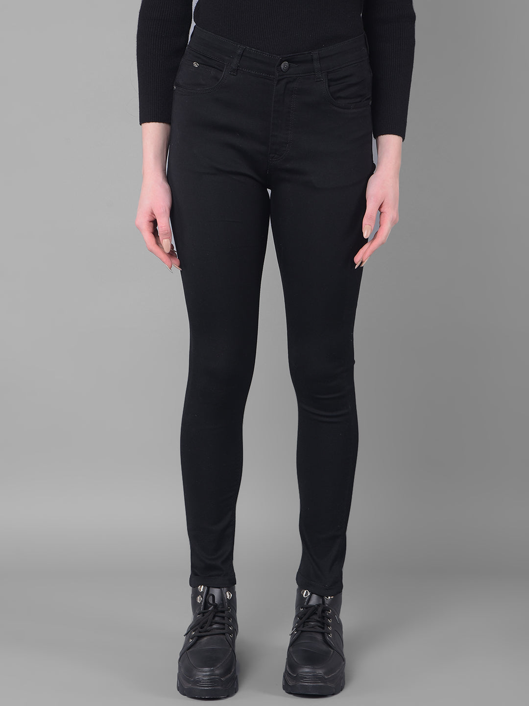 Black Skinny Fit Jeans-Women Jeans-Crimsoune Club