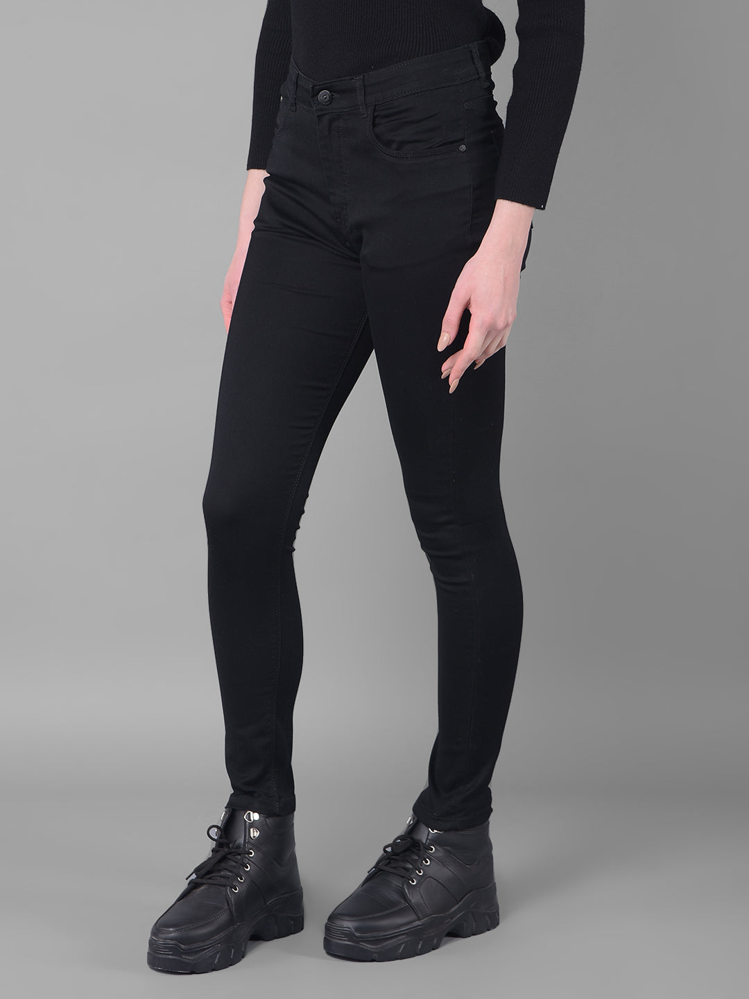 Black Skinny Fit Jeans-Women Jeans-Crimsoune Club