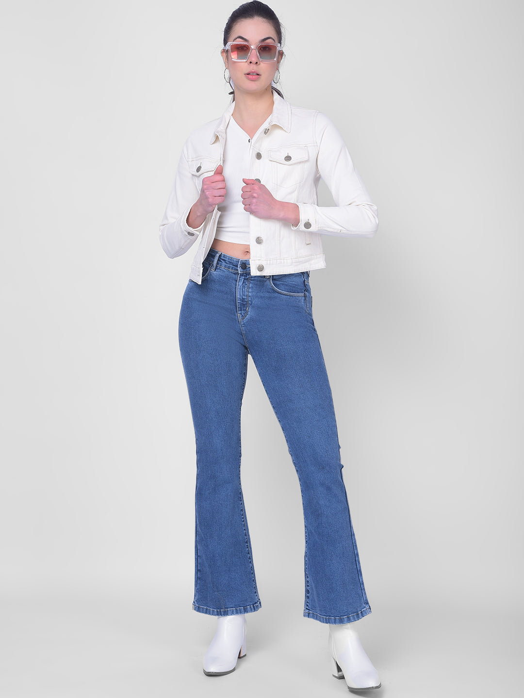 Blue Bootcut Jeans-Women Jeans-Crimsoune Club