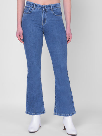 Blue Bootcut Jeans-Women Jeans-Crimsoune Club